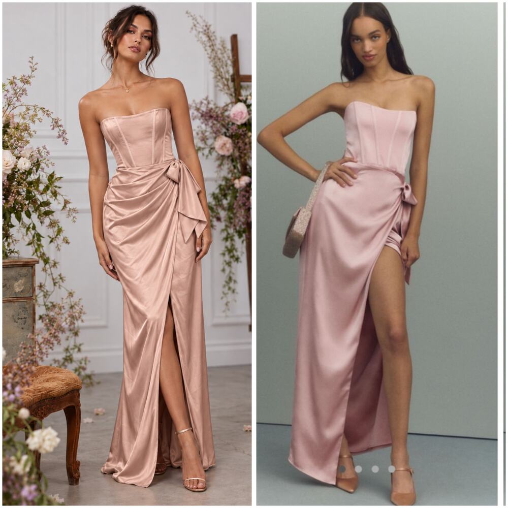 V. Chapman June Strapless Corset Front Slit Gown Pink Size 14 NWT